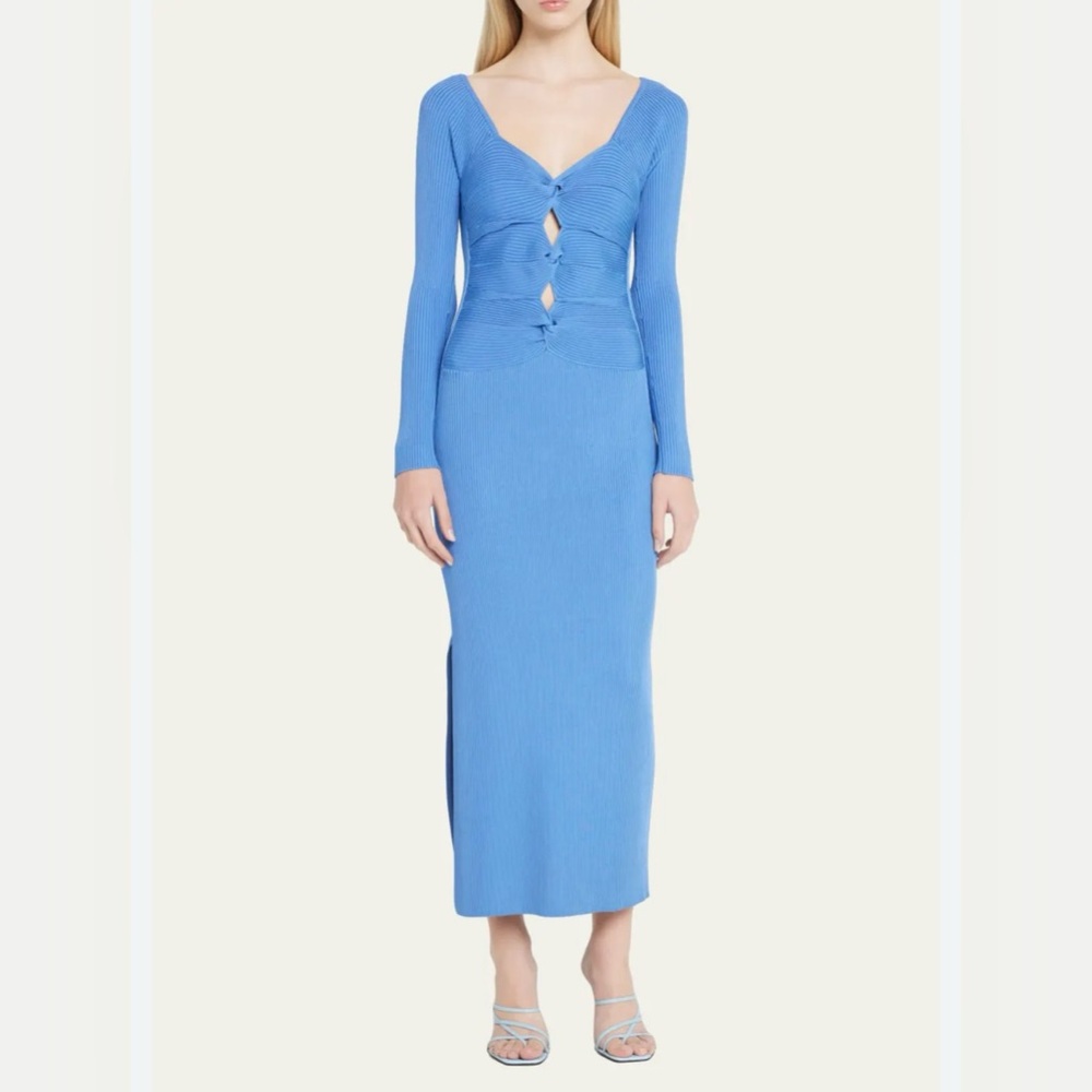Cult Gaia Blue Long Sleeve Bodycon Dress Sweetheart Neckline - Picture 7 of 7